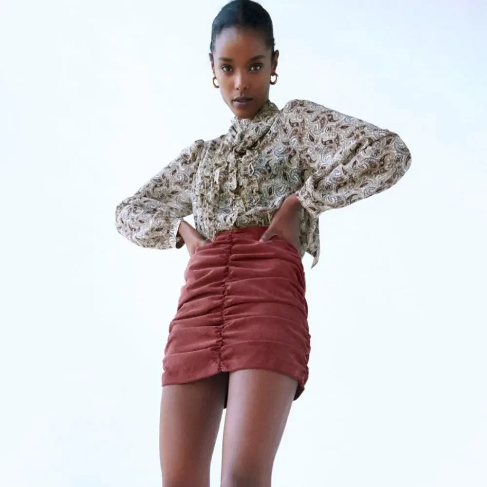 ZARA Blush Ruched Mini Skirt Size XS